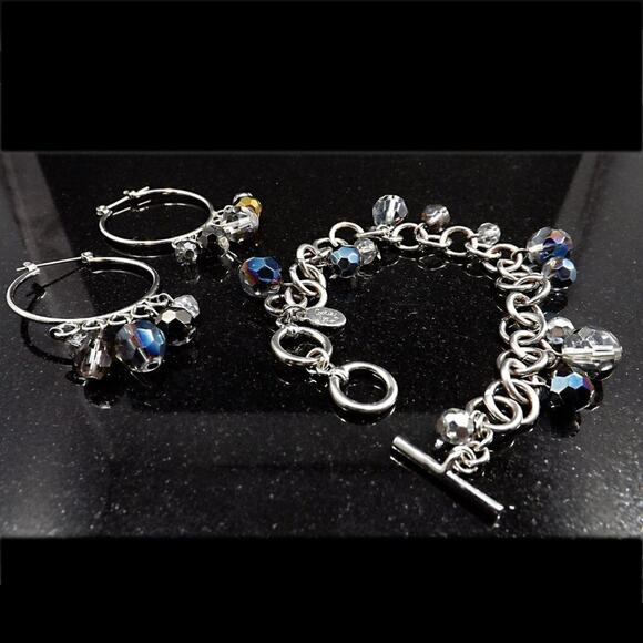 Vintage Cookie Lee Czech Beads Bracelet & Hoop Earrings Set, 1990s - Picture 6 of 8